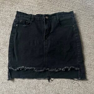 Black denim - high waisted skirt with distressed hem